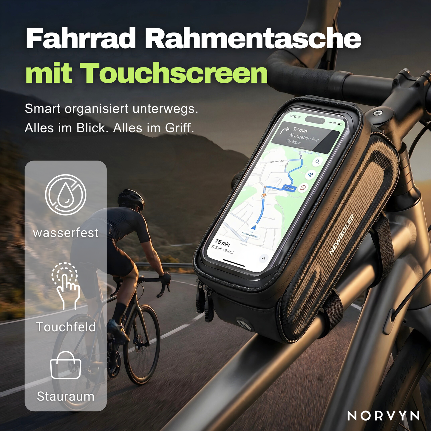 Fahrrad-Rahmentasche mit Touchscreen – Sicher verstaut & alles im Blick