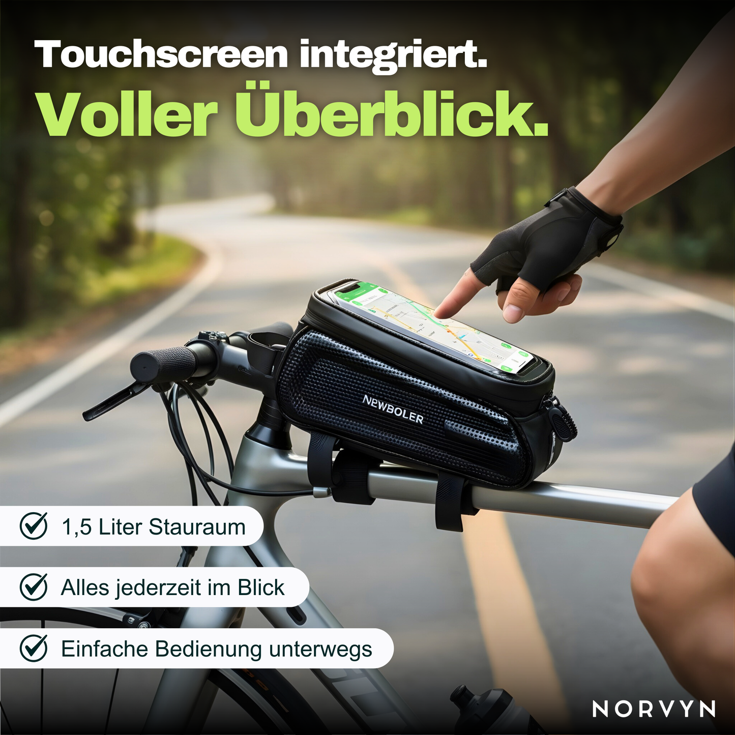 Fahrrad-Rahmentasche mit Touchscreen – Sicher verstaut & alles im Blick
