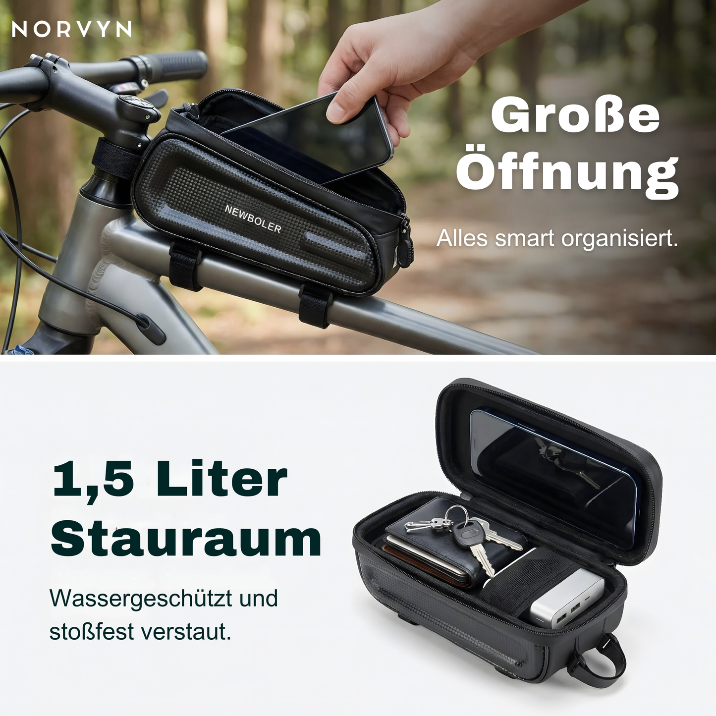 Fahrrad-Rahmentasche mit Touchscreen – Sicher verstaut & alles im Blick