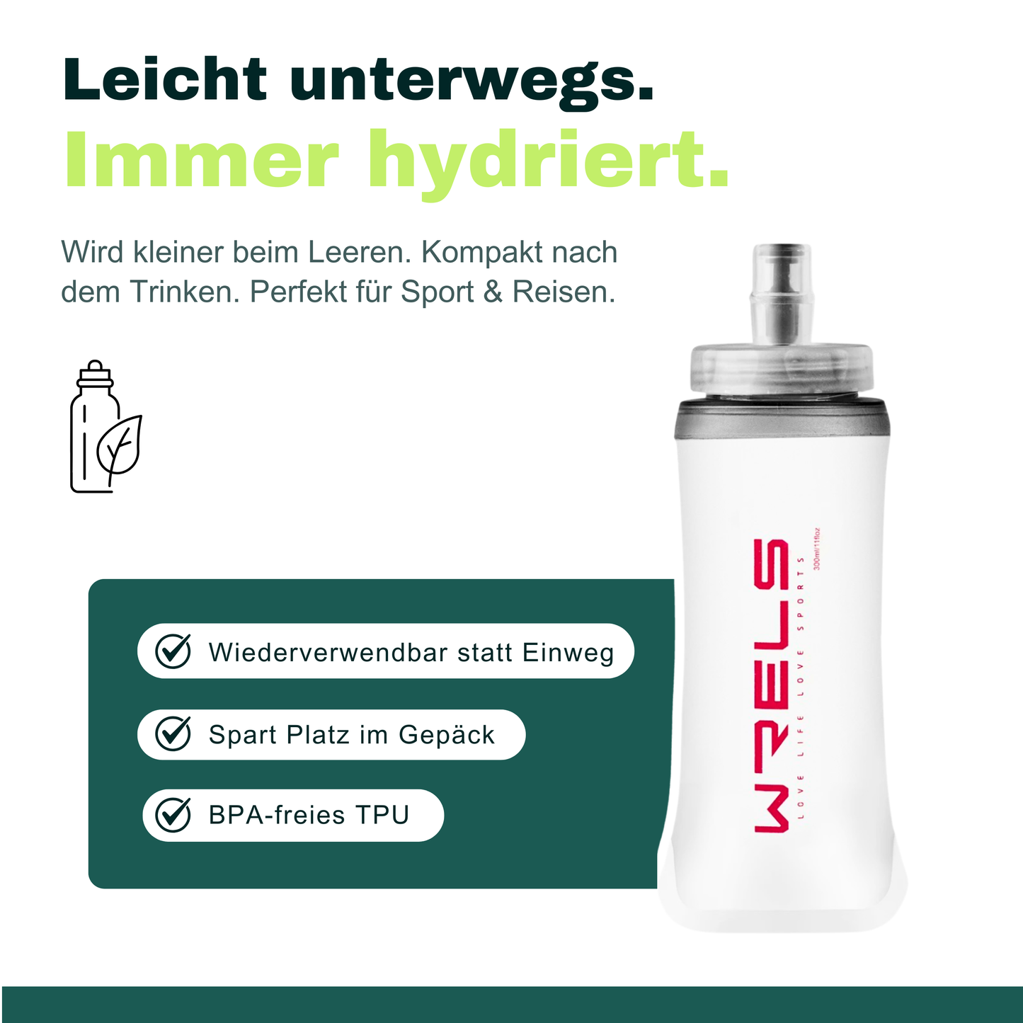 Faltbare Soft-Wasserflasche – Ultraleicht & platzsparend hydratisiert
