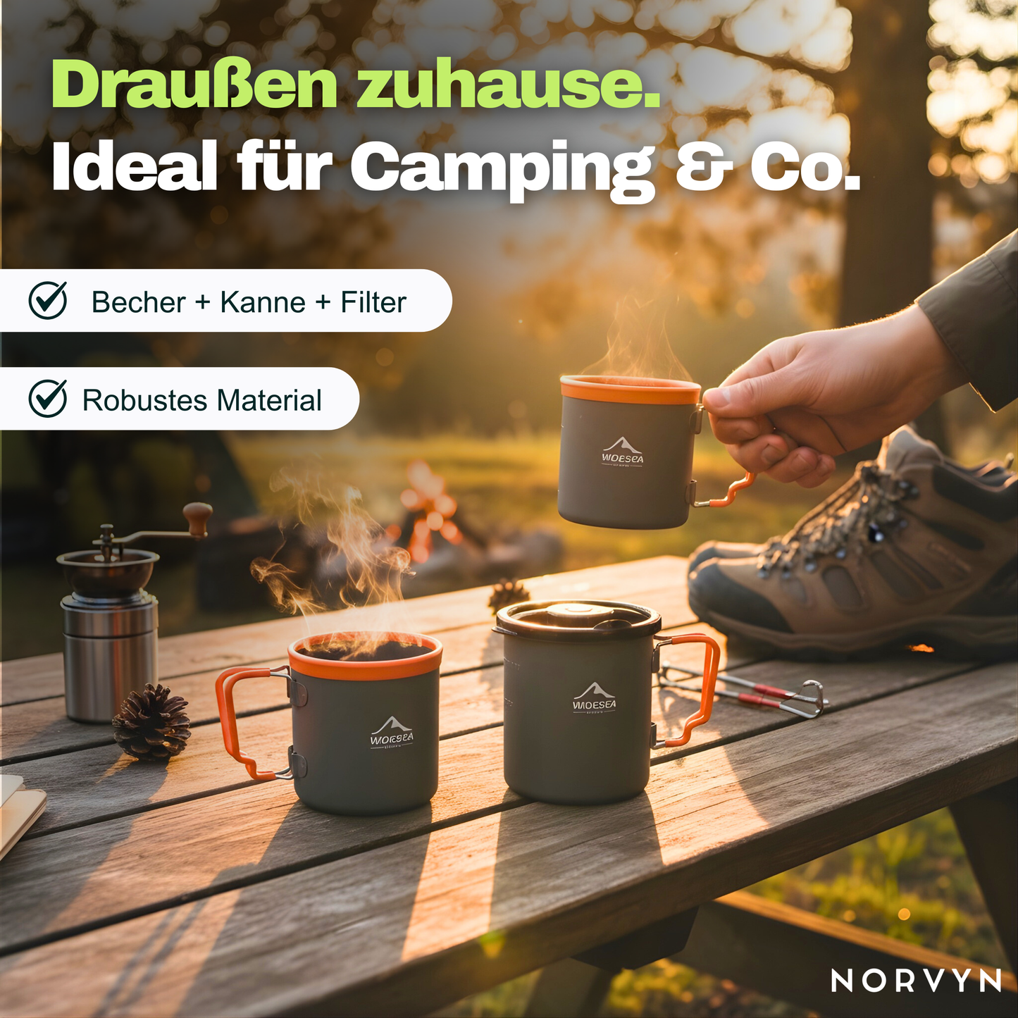 Camping-Kaffeeset mit French Press – Frischer Kaffee, überall draußen